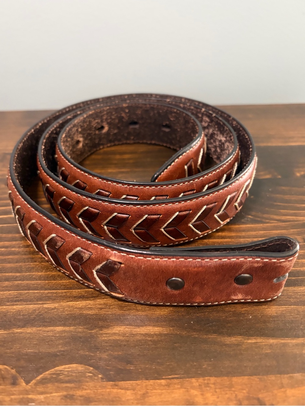 Ariat Brown Leather Men’s Snap Belt Strap with Braided Accent Size 42